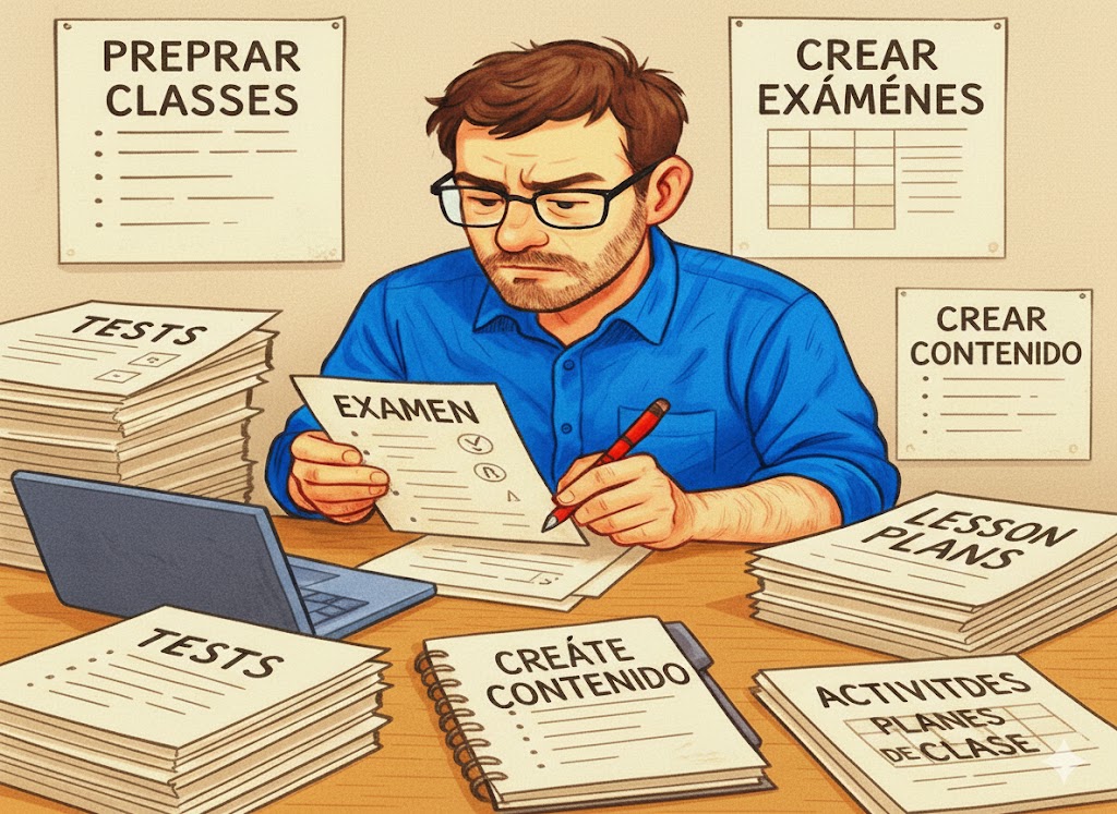 Docente agobiado con trabajo administrativo